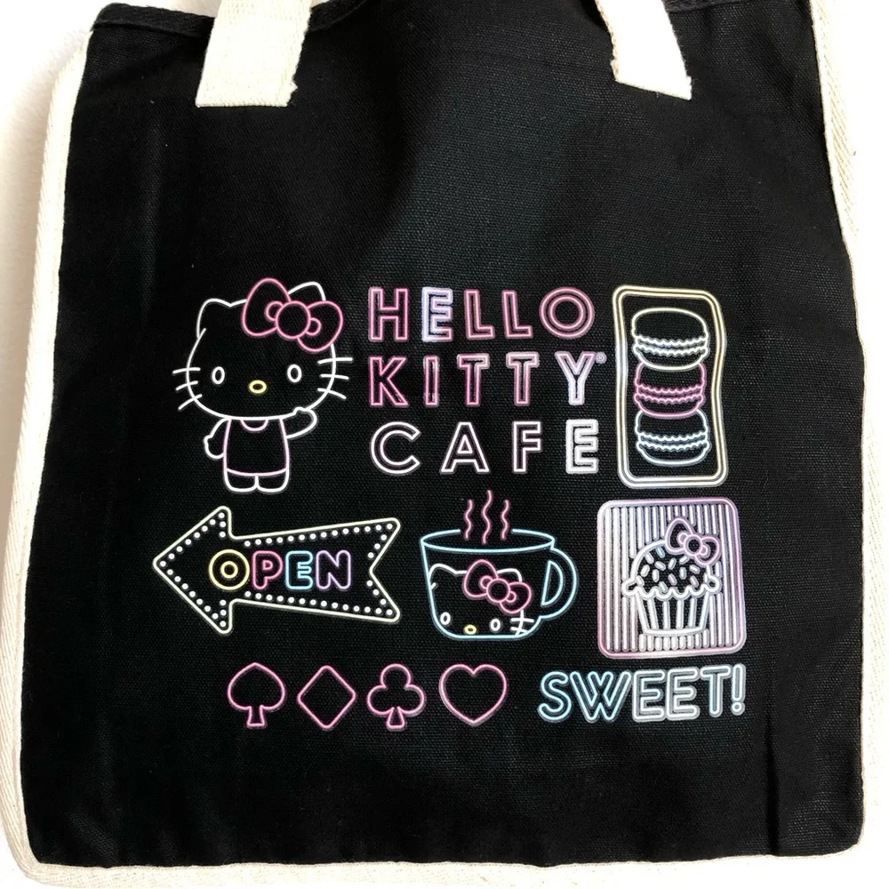 NWT Sanrio Hello Kitty Cafe Las Vegas Black Pastel Dessert Theme Canvas Tote Bag